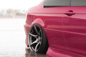 Pink Car with Flat Tire During Flooding | Breast Cancer Car Donations